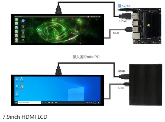 7.9인치 바 타입 TFT 디스플레이 400x1280 해상도 HDMI 인터페이스 400-680cd/m²