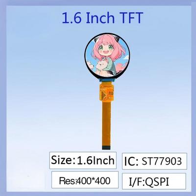  1.6-inch TFT-IPS Round Screen 400*400 Resolution ST77903 Driver, 16PIN Circular Plug-in，Compatible with Smart Wearables / Industrial Control Equipment