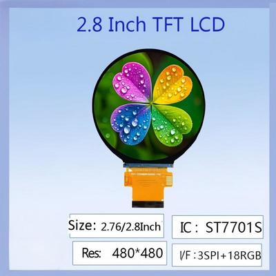 2.76-2.8 Inch Round IPS TFT LCD Display | 480×480 Pixels High-Res, ST7701S Driver Chip, 3SP Specification, Anti-Glare HD View for Industrial Control Panels & Mini Test Instruments
