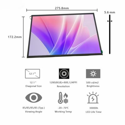 12.1-Inch Large Industrial Widescreen Display | 1280×800 Resolution, LVDS Interface, 500cd/m² Brightness for Workshop Monitoring & Wide-View Control Panels