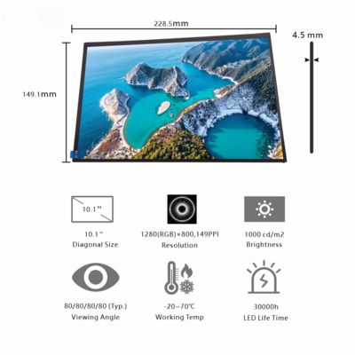10.1-Inch Widescreen TFT Display with 1280×800 Resolution and 1000cd/m² High Brightness for Industrial Applications